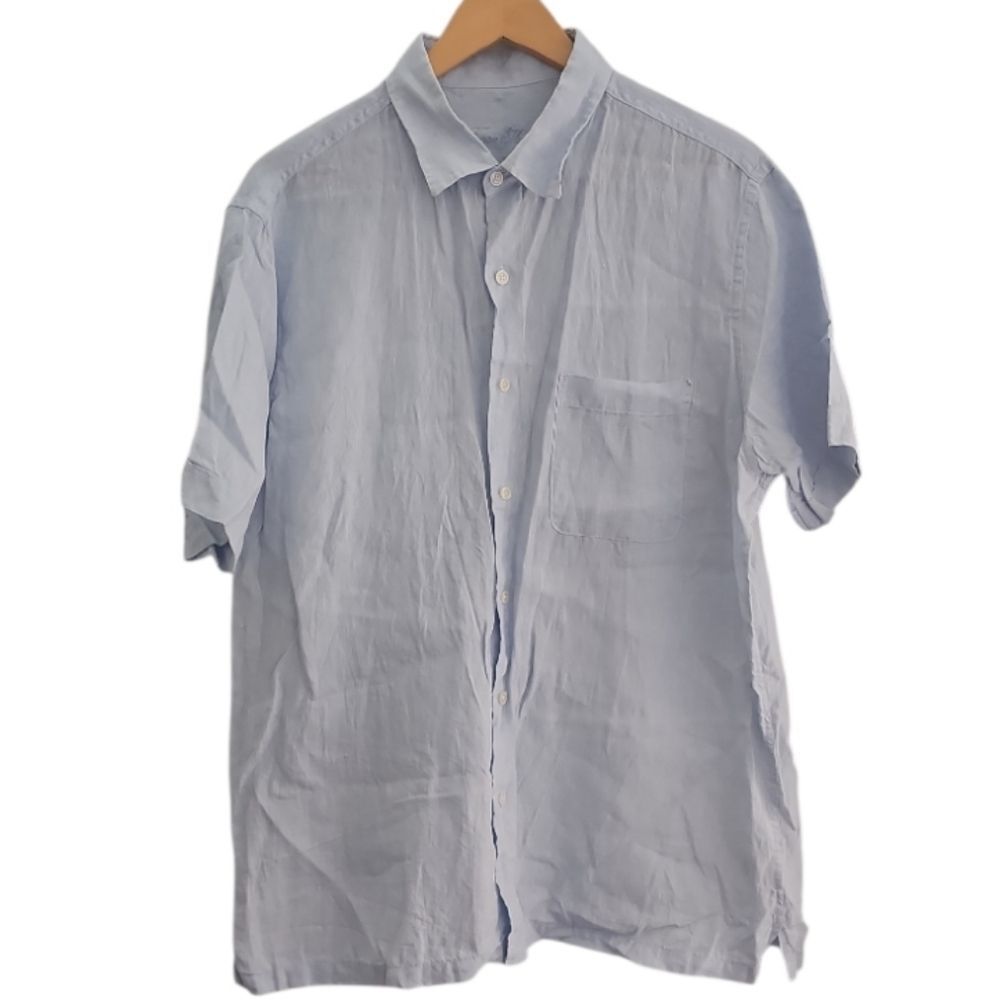 Tasso Elba 100% Linen Shirt Men’s XL Light Blue Short Sleeve Resort Cruise Luxe
